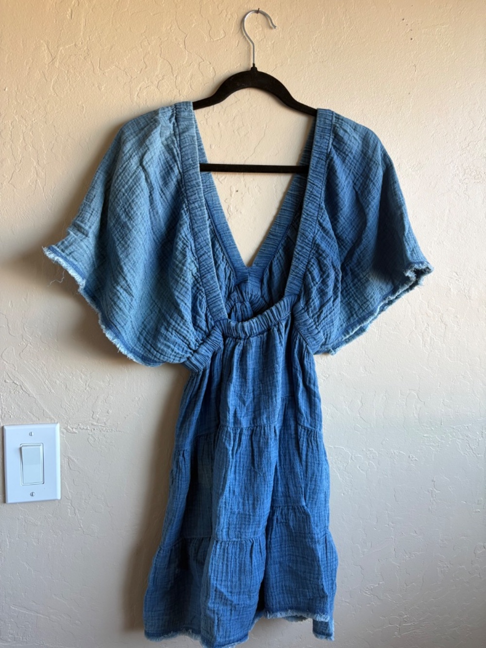 aerie Blue Tiered Gauze V-Neck Dress - Picture 4 of 5
